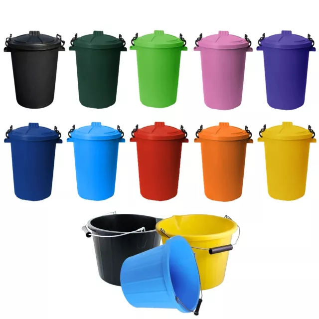 50L Bin Heavy Duty Clip Lock Lid & 3 Gallon Builder's Bucket Home Storage Assort