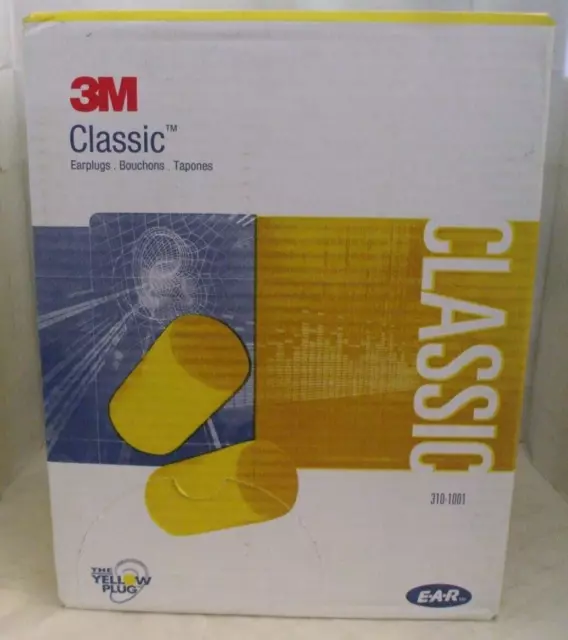 3M 310-1001 E-A-R Classic Uncorded Foam Yellow 29dB Ear Plugs Box 200 pairs