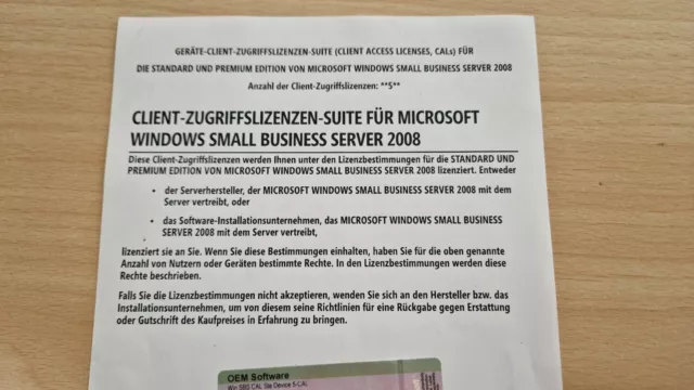 Microsoft Windows Small Business Server 2008 CAL 5 utente