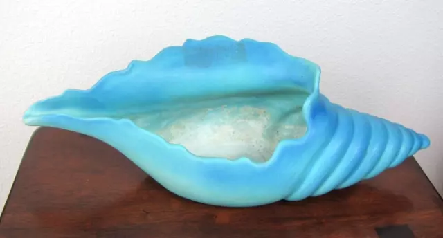 Vintage Van Briggle Pottery Large Blue Planter Sea Shell 16" Conch Vase Art !