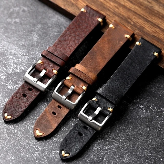 Vinacreations Correa De Reloj De Cuero De Cocodrilo Plano