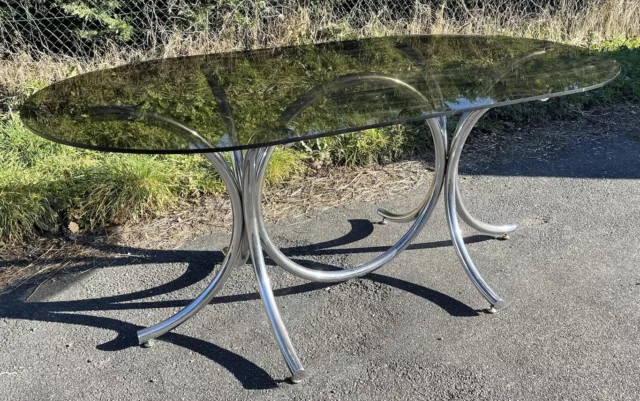 Grande Table Verre Chrome Design Arabescato Roche Bobois Osvaldo BORSANI Tecno