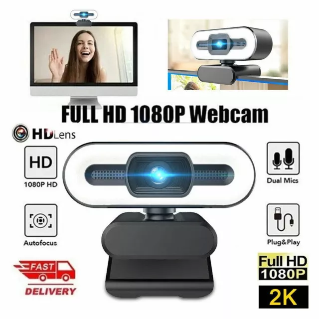 HD 1080P Webcam with Ring Light Web Camera Microphone USB 2.0 Desktop Laptop AU