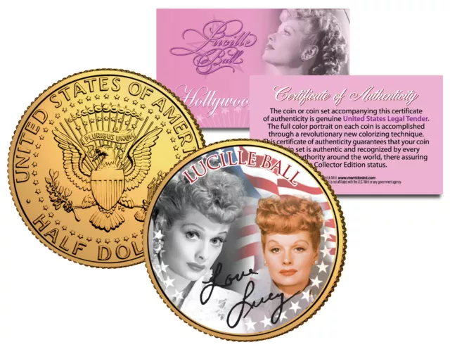 LUCILLE BALL *Americana* LUCY Colorized JFK Half Dollar US Coin 24K Gold Plated