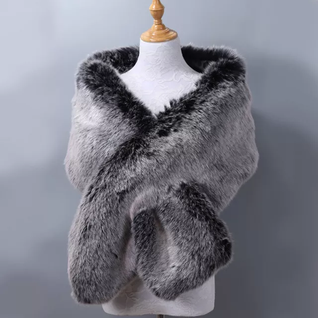 Women's Faux Fur Shawl Thicken Wrap Wedding Winter Long Stole Shrug Bridal Scarf