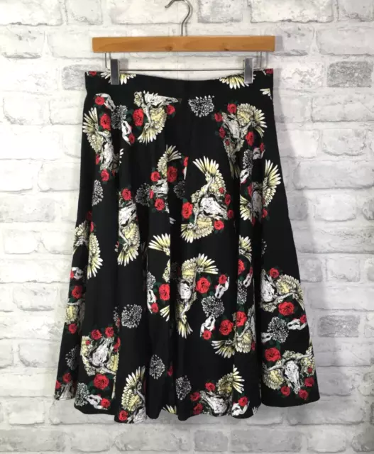 Hell Bunny Vixen Black Skull & Roses Print 50's Style Skirt Size M (EG164F52)