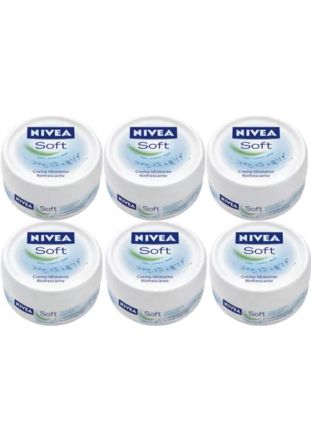 6 Pz Nivea Soft Crema Corpo Multiuso Viso Mani Idratante Rinfrescante 200 Ml