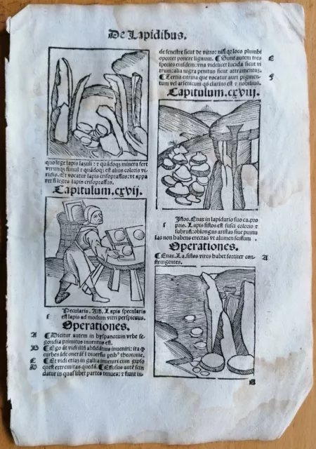 Original Post Inkunabel-Blatt Hortus Sanitatis Mineralien (B) Venedig 1511