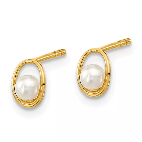 14K Yellow Gold Circle 5mm Freshwater Cultured Pearl Stud Earrings