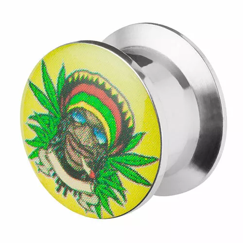 Tunnel Flesh Tunnel Plug Double Flared Piercing Acier Inox Smokin Reggae Chanvre