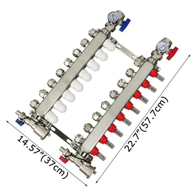 Intelligent 8-Branch PEX Radiant Floor Heating Manifold Set 1.6mm StainlessSteel