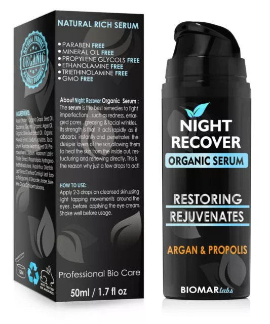 NIGHT RECOVER Bio Sérum Yeux de Nuit Visage Anti Âge Rides Taches Vegan 50ml