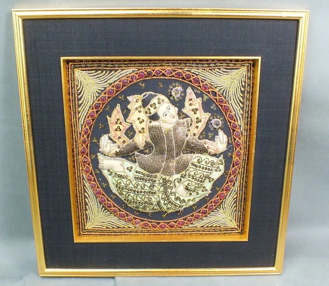 Vintage BURMESE KALAGA Embroidered TAPESTRY Framed BEADED SEQUINED Art Lot D
