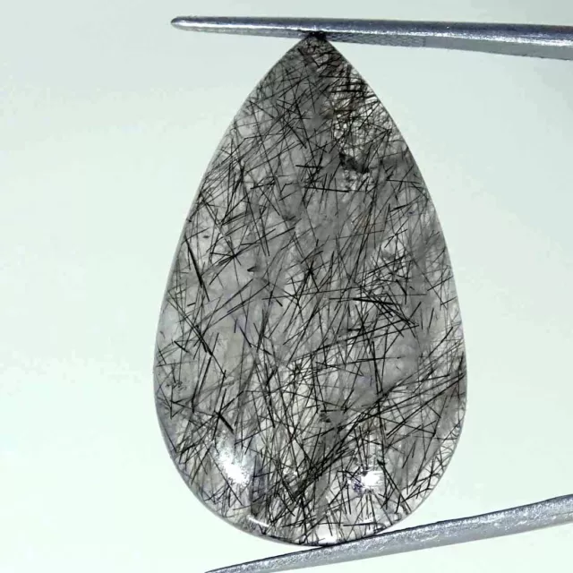 46.80Cts Natural Black Rutilated Quartz Pear Cabochon Loose Gemstone