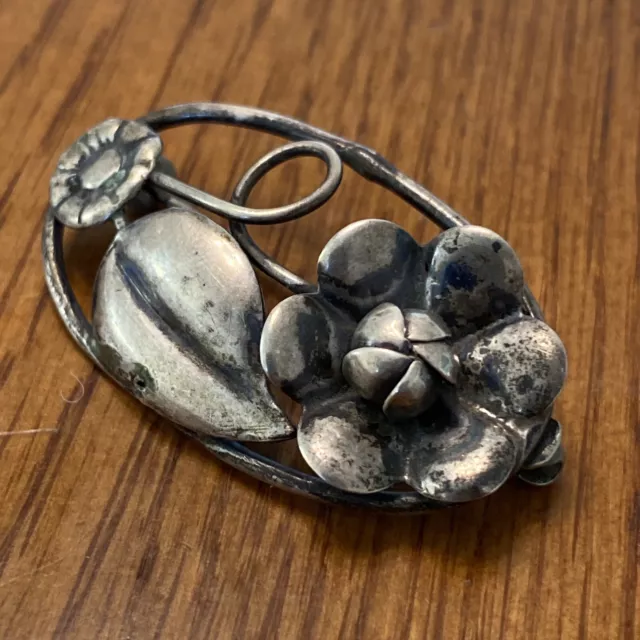 Raffaele Sterling Silver 1940s Design Brooch Floral 3
