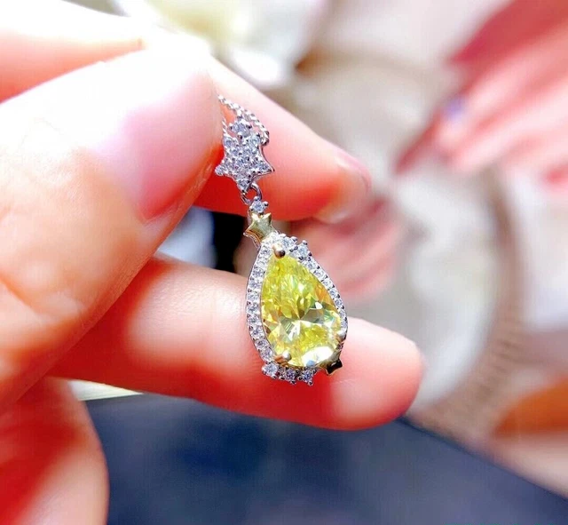 1.50Ct Pear Lab-Created Citrine Teardrop Pendant 14K White Gold Plated 18" Chain
