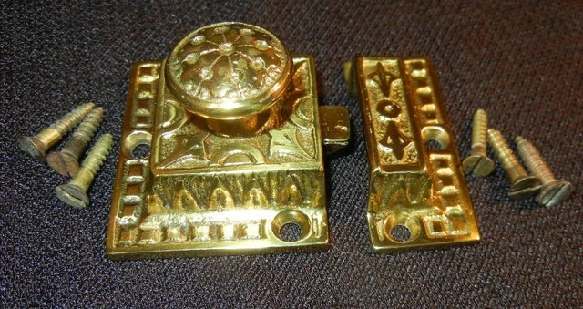 Victorian Eastlake Brass Hardware Medicine Cabinet Fancy Catch Lock & Screws
