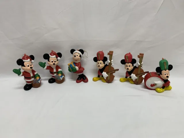 Lot Of 6 - Vintage Walt Disney Santa Mickey & Minnie Mouse Christmas Ornaments