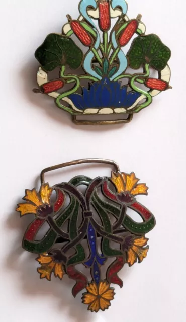 Zwei dekorative Vintage Cloisonné Emaille Gürtelschnalle nicht passende Hälften