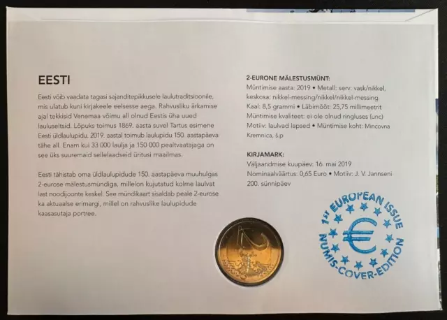 Numisbrief Estland 2 Euro 150 Jahre Estnisches Liederfestival 2019 3