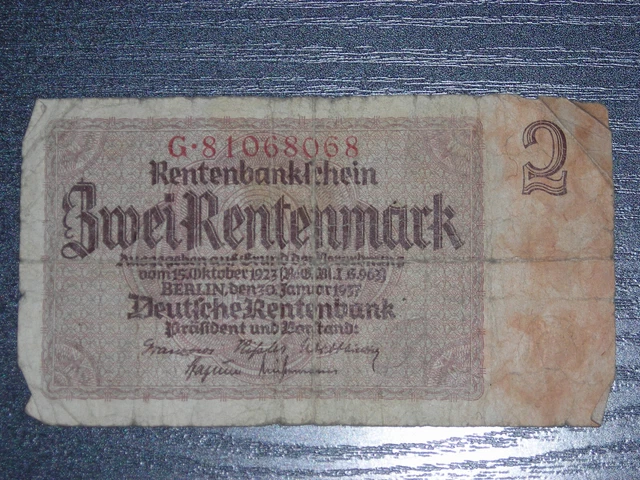 GELDSCHEIN: RENTENBANKSCHEIN ZWEI/2 Rentenmark 1937 EUR 1,00 - PicClick DE