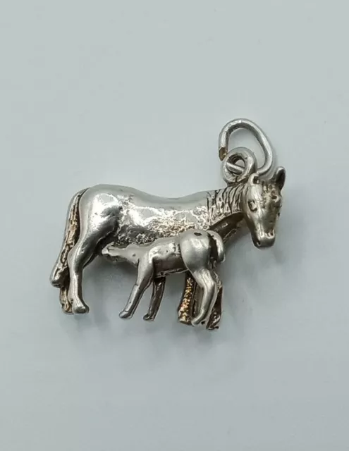 .925 Sterlingsilber Pferd Charm Anhänger Stute & Fohlen Baby Mutter 3D Western