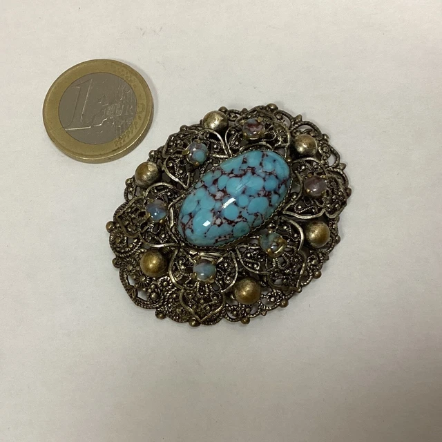 Broche améthyste et turquoise | Amethyst and turquoise brooch | Fine
