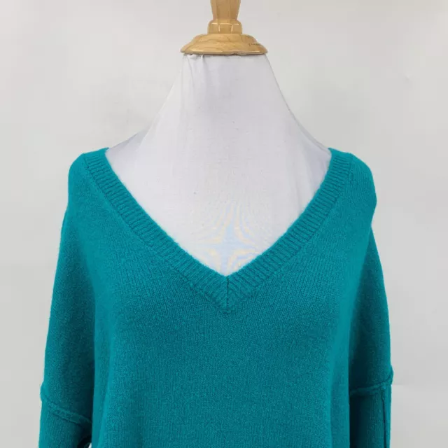 Asos Slouchy Sweater Womens 4 Jade Green Wool Blend Soft V Neck Drop Shoulder 3