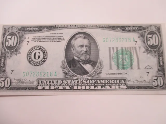 1934 $50 Chicago Federal Reserve Note Light Green Seal XF
