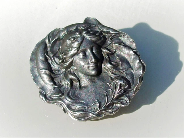Broche Fibule Ancienne Argent Massif 925 – Art Déco/Nouveau – Pierre Rouge