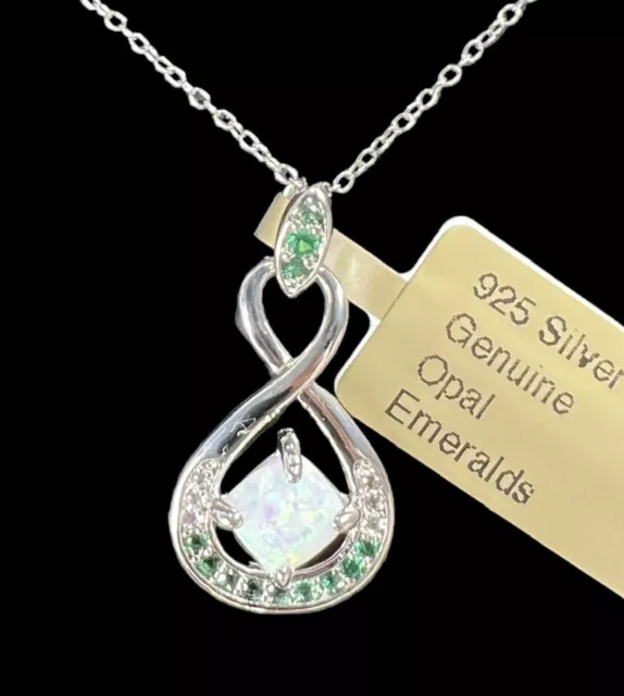 Genuine 0.48 Cts Opal Emerald Bale Pendant Necklace .925 Sterling Silver Jewelry