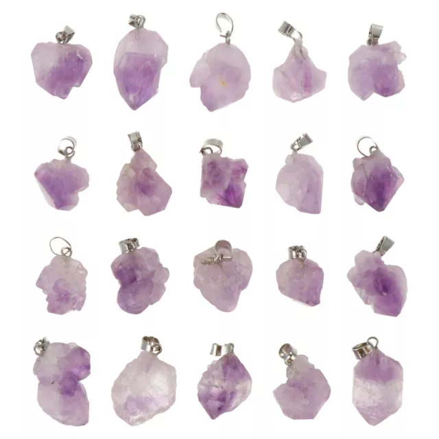 20 Pcs Amethyst Pendant Crystal Stone Gemstone Charms Jewelry