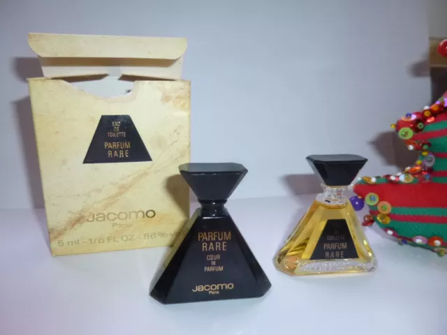 JOLI  LOT de 2 miniatures PARFUM RARE de JACOMO pleines +1 boite ANCIENNES=10 ML