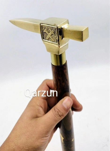 Brass Wolf Walking Stick Vintage Style Handle Head Designer Wooden Cane Gift