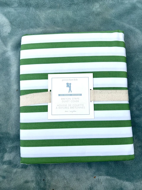 Pottery Barn Kids Organic Fresh GREEN & WHITE Breton Stripe Twin Duvet NWT Pottery Barn Kids Organic Fresh GREEN & WHITE Breton Stripe Twin Duvet NWT
