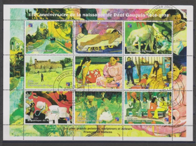 Timbres sur les Tableaux de Gauguin - Feuillet de timbres du Niger - TBE