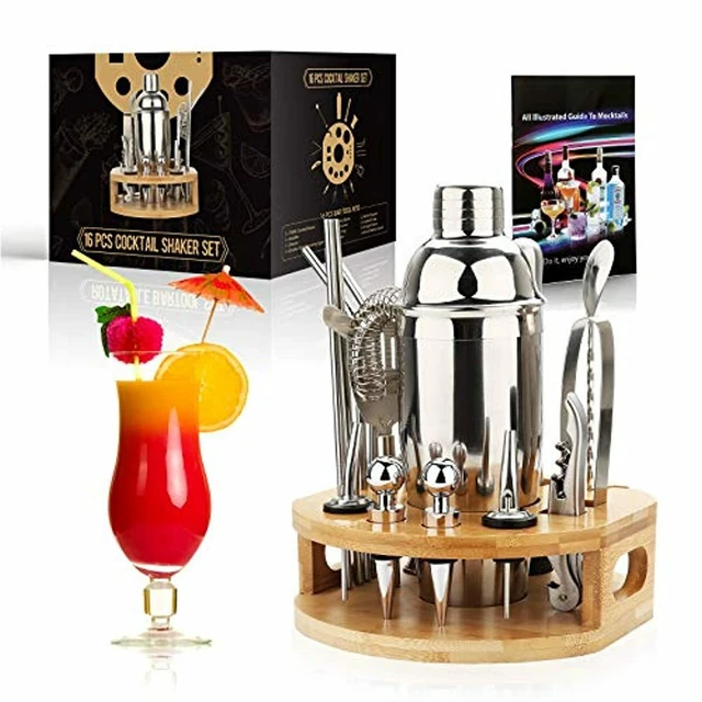 exreizst Ensemble de Shaker à Cocktail de 25 oz, 16 pièces Kit de Barman de mi