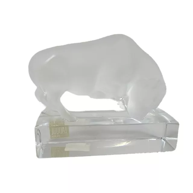 Vintage Lalique France Signed Crystal Bull Paperweight Figurine Sculpture READ