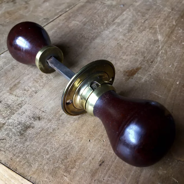 Antique Ebony Door Knobs Handles Pulls Vintage Original Old Victorian Brass