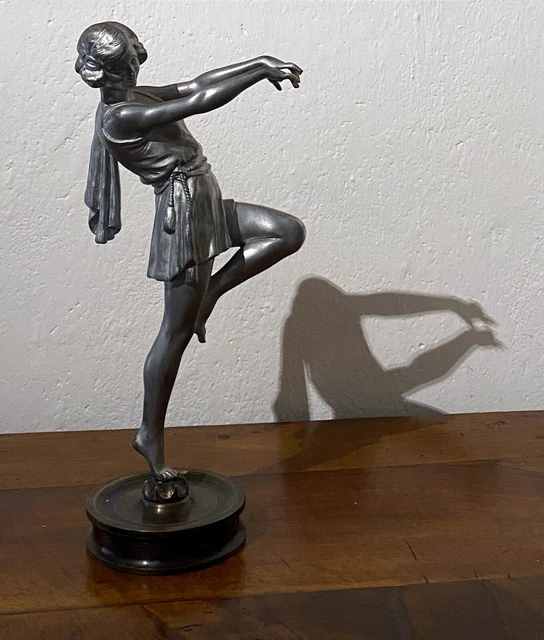 Figurine Bronze Rétro Années 30-50 : Joueur De Quilles Sur Socle Marbre ~25x13 Cm