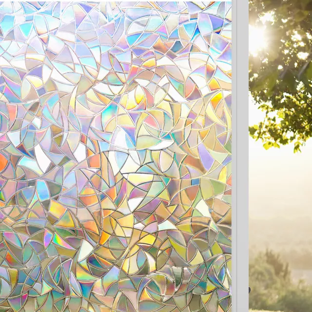 rabbitgoo Rainbow Frosted Window Film Privacy Stained Cling Static Glass Sticker