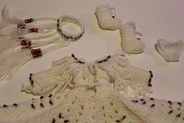 Vintage Hand Crocheted Doll Clothes - Native Wedding Dress, Veil, Boots, Undies 2