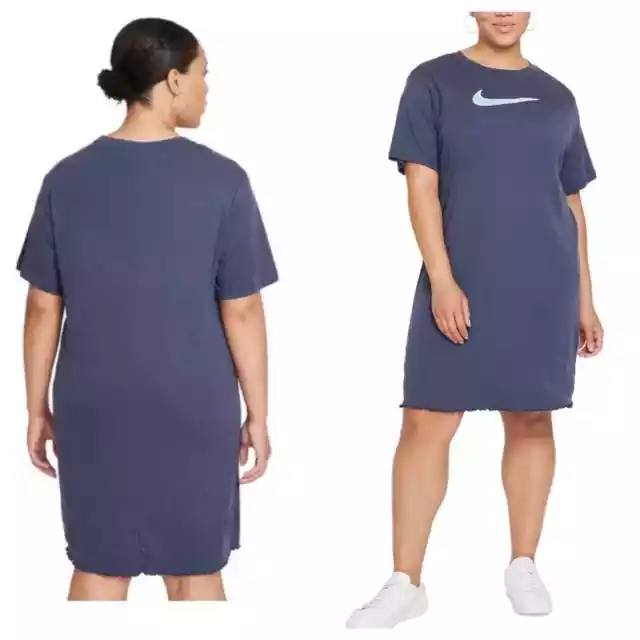 NWT Nike Plus Size T-Shirt Dress. Ruffled Hemline 3-D Nike Swoosh Logo Womens 1X