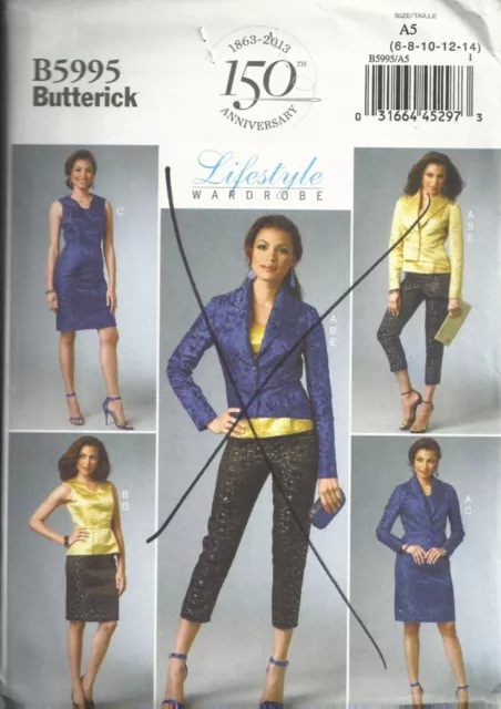 Butterick B5995 Misses Size 6-14 Jacket, Top, Dress, Skirt, Pants Sewing Pattern