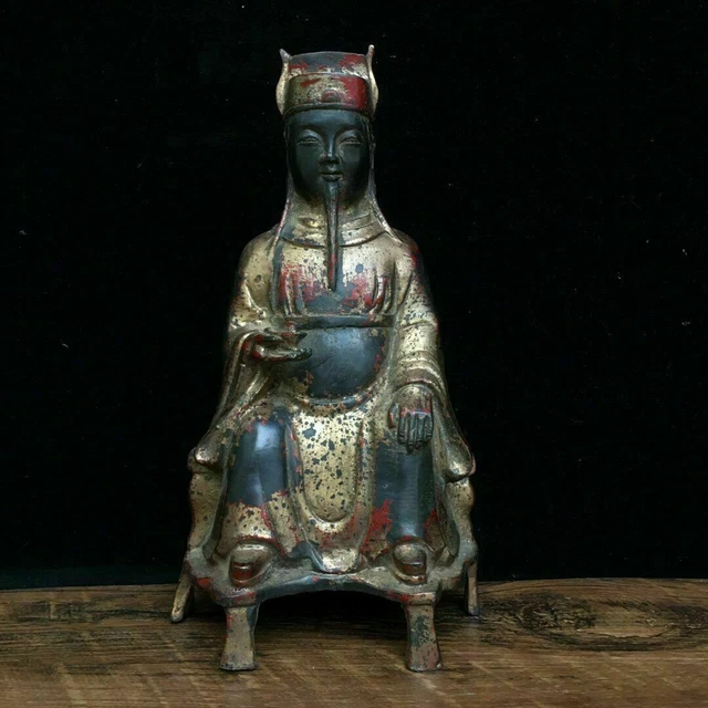 9" Exquisite Chinese Old Antique gilt bronze God of wealth Buddha statue