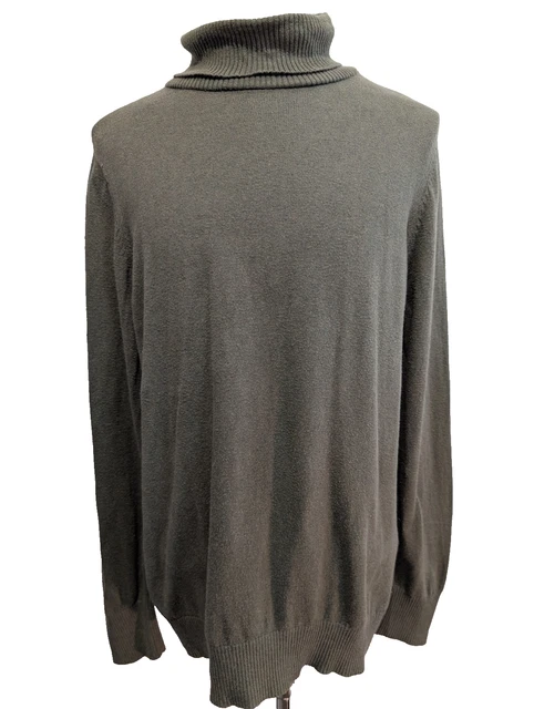 Pull L.L. Bean vintage col roulé coton et cachemire vert foncé homme taille XL