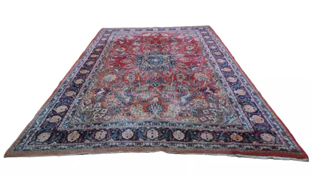 Large  PERSAIN CARPET RUG HAND MADE Oriental living Room Vintage 11ft 2" x 7ft 4