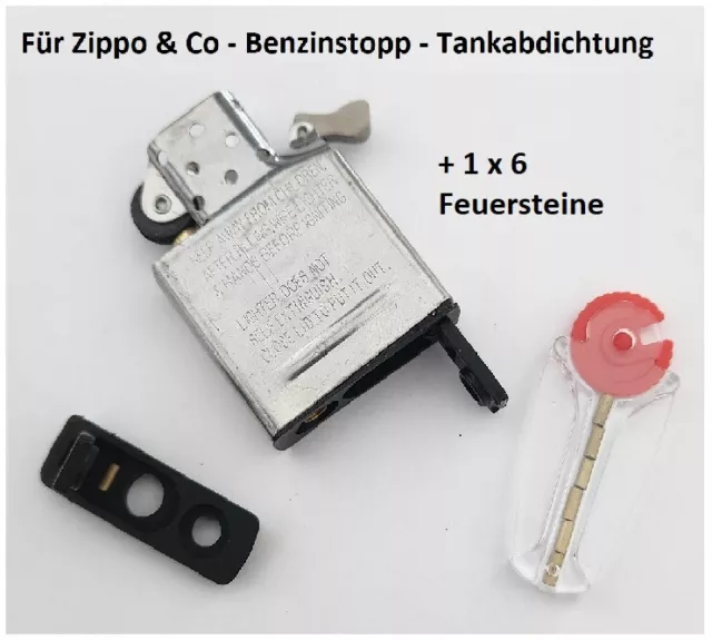 für ZIPPO & Co. - Benzinstopp -  Tankabdichtung  + 6 Feuersteine