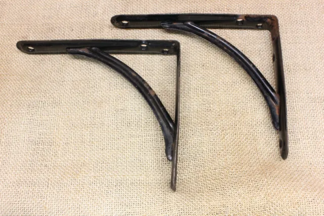 2 Old Shelf Support Brackets 5 X 6” Braces Rustic Industrial Black Vintage Paint 2
