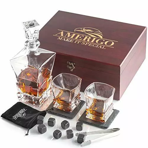 Whisiskey - Coffret Whisky - Coffret Cadeau Homme - 4 Pierre à Whisky 1  Verre a Whiskey & 1 sous-Verre